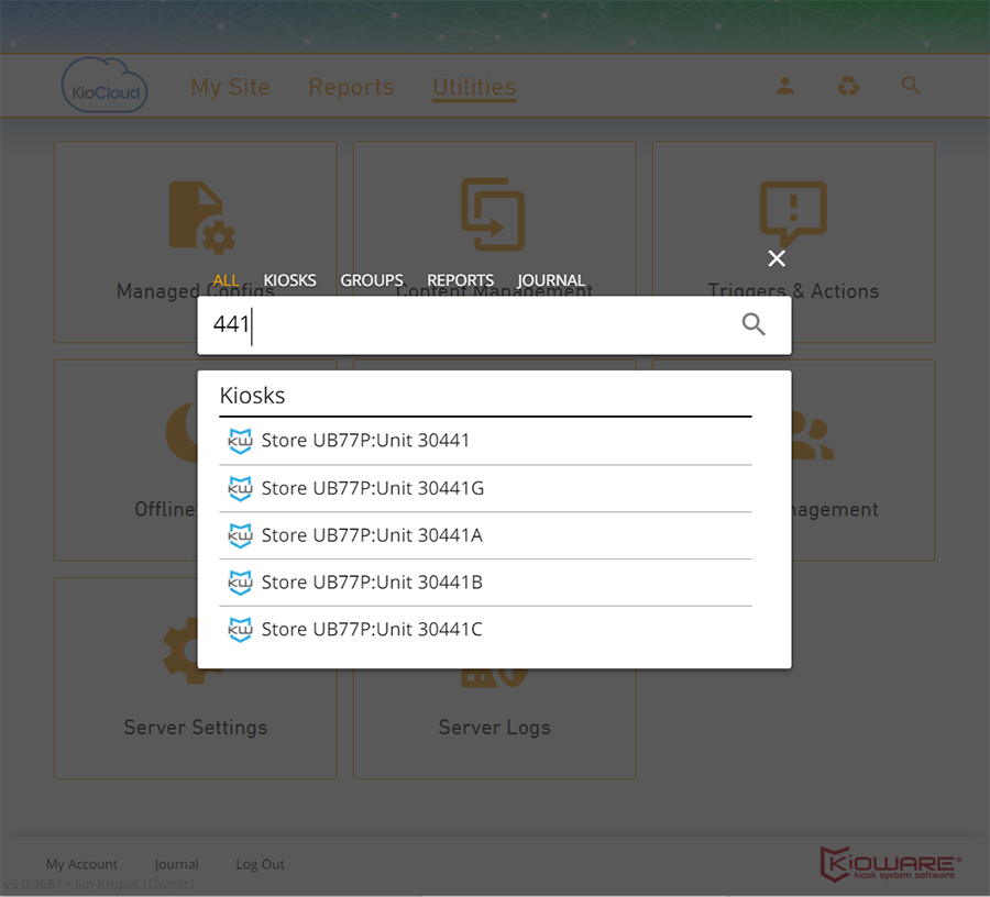 Kiosk Management: Search Results